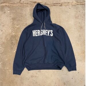 Hersheys Navy Blue Gildan Heavy Blend Hoodie Pullover Logo Graphic Print Size L